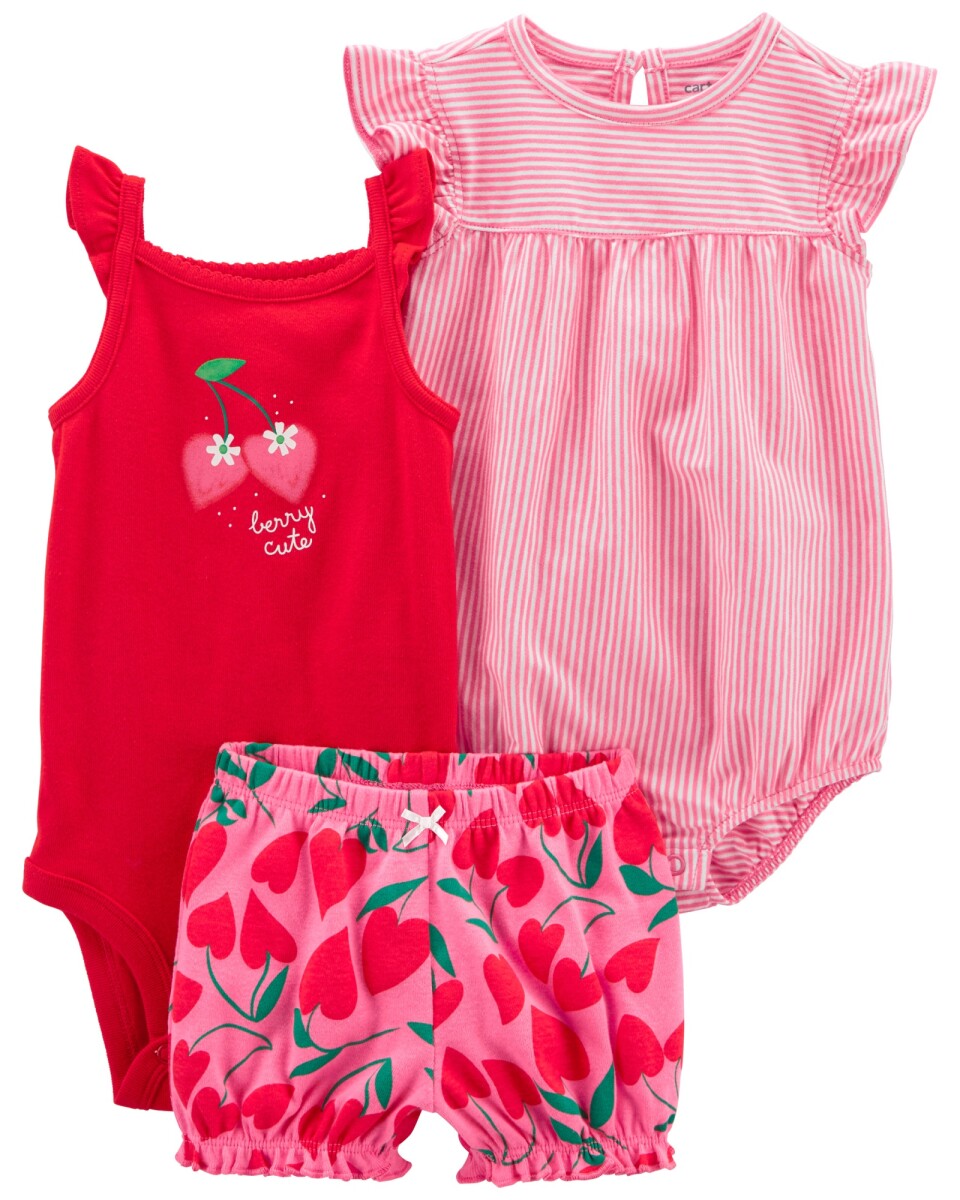 Set tres piezas short, body y bombachudo de algodón 