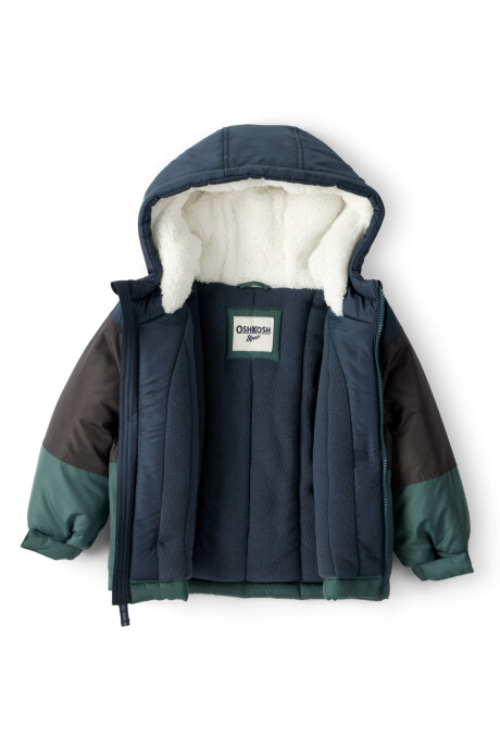 Campera resistente al agua, diseño bloques de color azul, negro y verde. Talles 2-4T Sin color