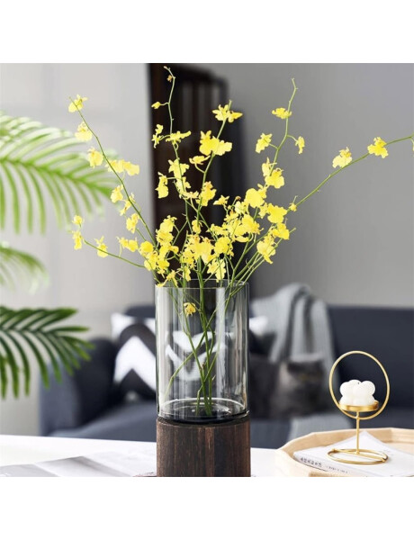 FLORERO CON BASE EN MADERA D12x23CM TRANSPARENTE FLORERO CON BASE EN MADERA D12x23CM TRANSPARENTE