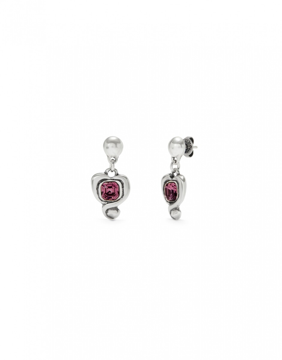 PENDIENTES EN ALEACIAÓN DE METALES BAÑADA EN PLATA DE LEY CON CORAZON Y CRISTAL ROSA - Pendiente 