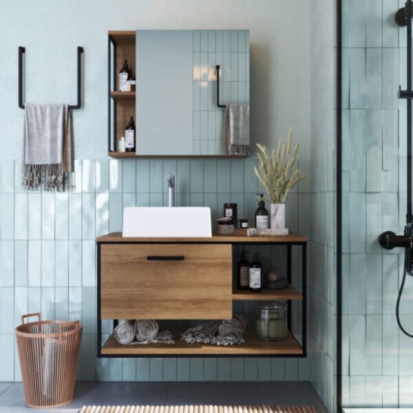 MUEBLE DE BAÑO SUSPENDIDO 80 CM S/BACHA - MIEL/NEGRO MUEBLE DE BAÑO SUSPENDIDO 80 CM S/BACHA - MIEL/NEGRO