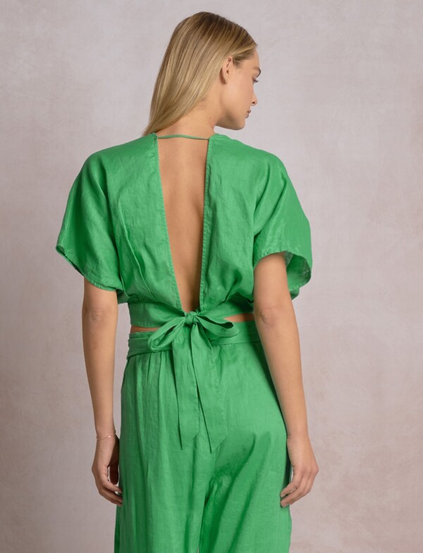 Blusa Lino Manga Kimono VERDE