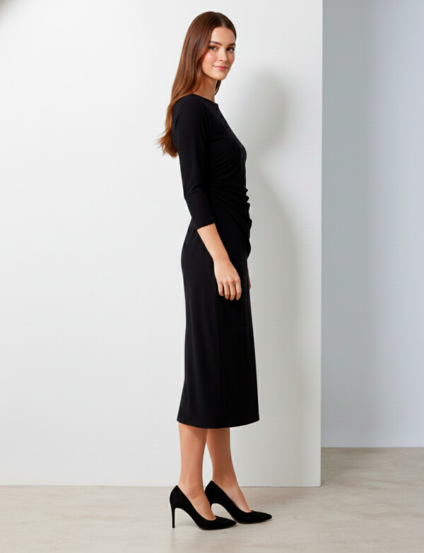 Vestido Midi Frunces NEGRO