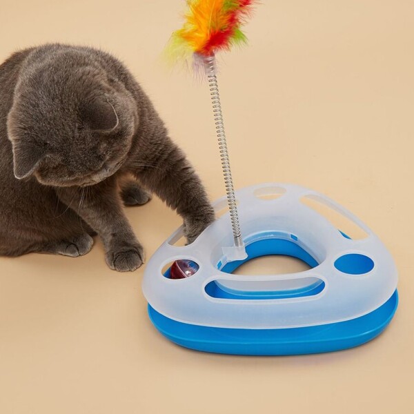 Juguete Para Gato Interactivo Pluma Con Movimiento Y Pelota Color Variante Amarillo