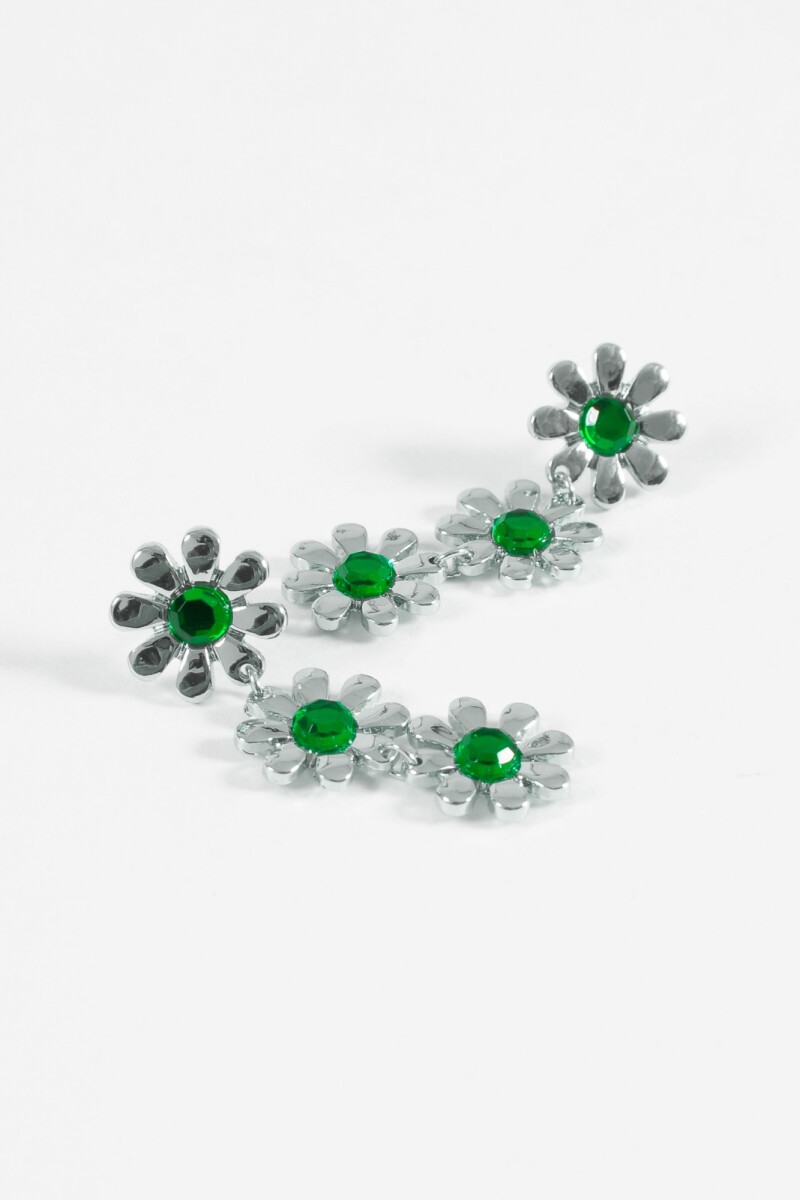 Caravanas largas flor shinny plateado