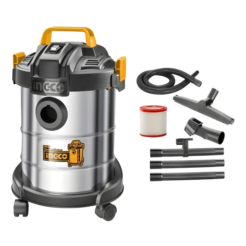 Aspiradora húmedo/seco Ingco 800W 12Lts con accesorios Plateado