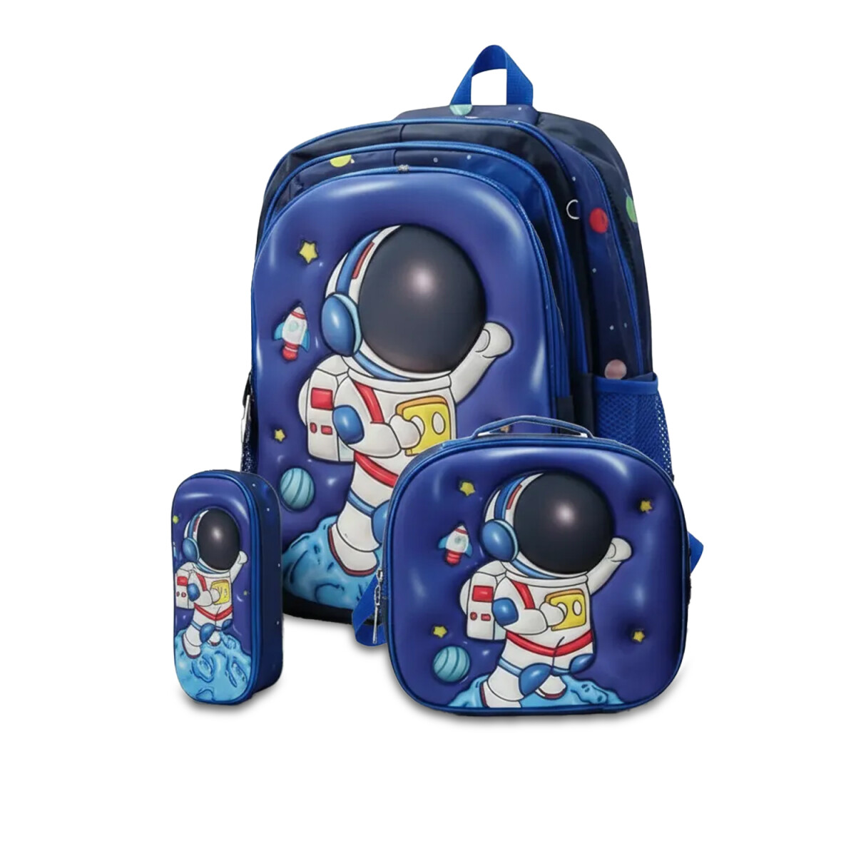 Set Mochila Lonchera Cartuchera Escolar 3 Piezas - Azul 