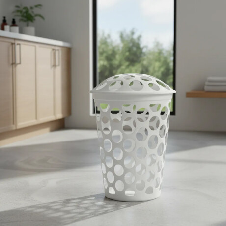 Cesto Organizador Ropa Calado c/Tapa 30Lt Plástico Paramount Blanco