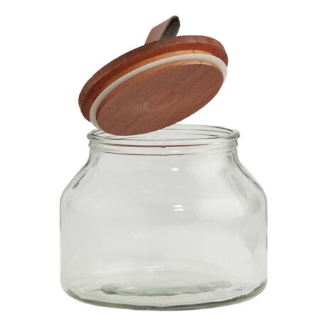 Frasco Tarro Recipiente en Vidrio 1.6Lts Tapa Madera y Cuero Transparente