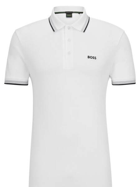 BOSS Polo de Algodón Piqué con Logo Contrastante Blanco
