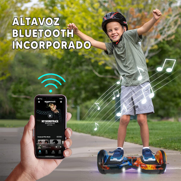 Combo De Skate Eléctrico 6.5" Con Luces Y Bluetooth + Asiento Para Hoverboard PK SKATE 6.5 FUEGO 23 + ASIENTO