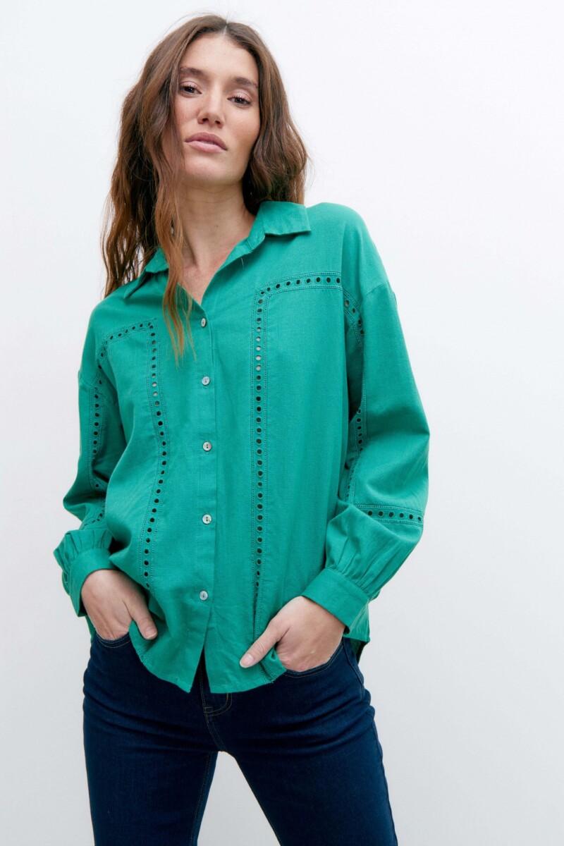 Camisa boho con vainillas verde