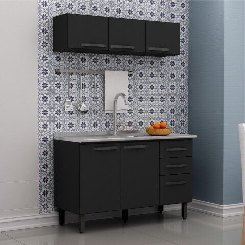 Kit de Cocina Bajo Mesada 3 Puertas y 2 Cajones con Pileta Central Tramontina Acero Inox Y Areo 3 Puertas - Negro Kit de Cocina Bajo Mesada 3 Puertas y 2 Cajones con Pileta Central Tramontina Acero Inox Y Areo 3 Puertas - Negro