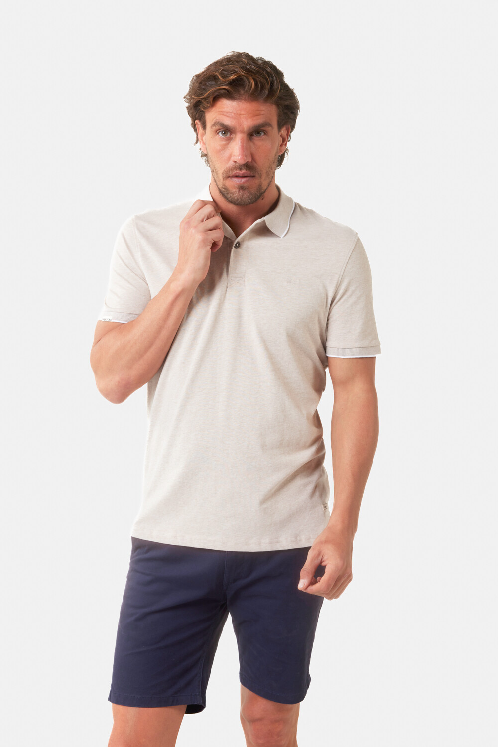 REMERA POLO JERSEY RAYADA Beige