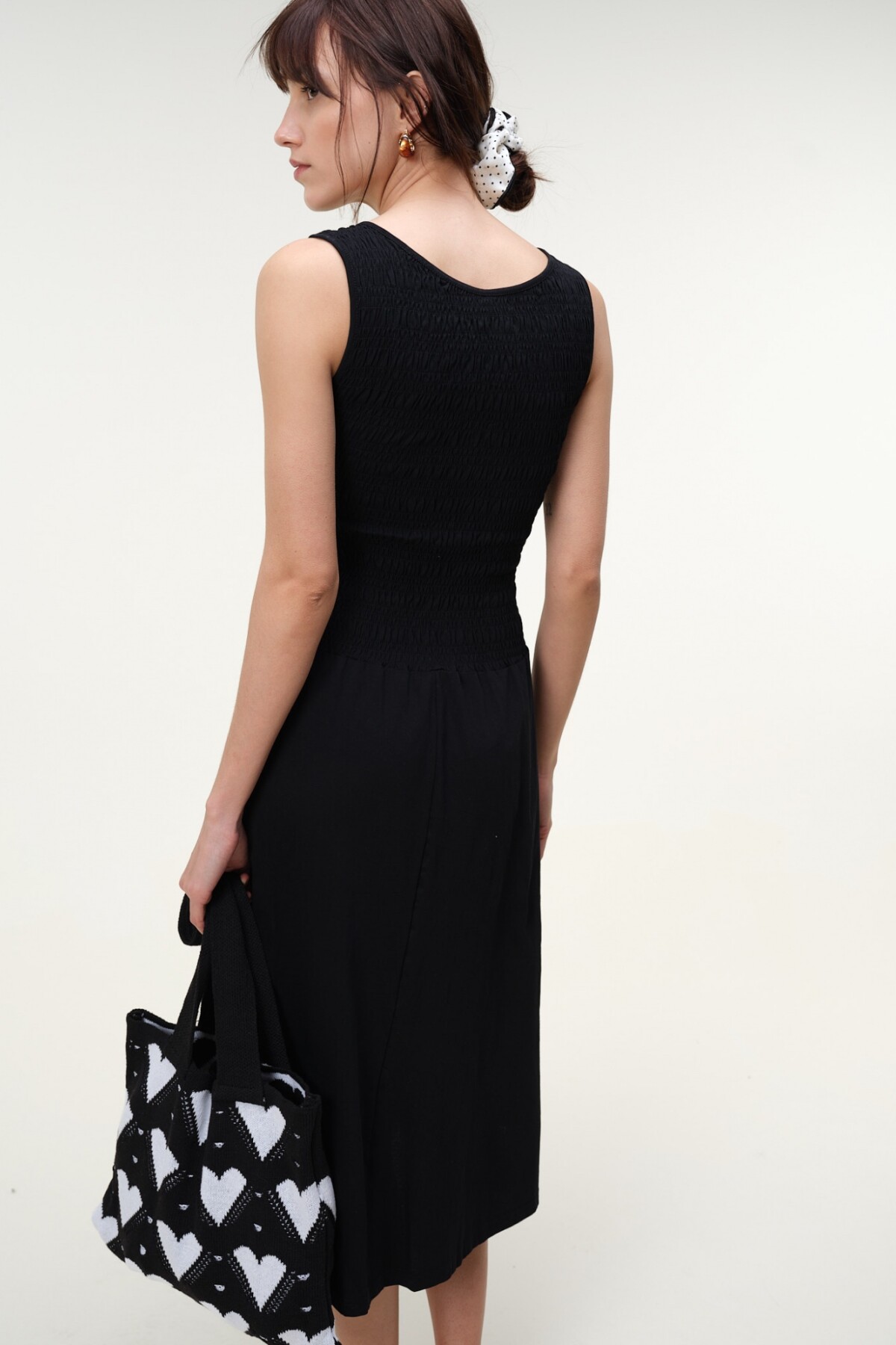 Vestido Frunces Algodón Negro