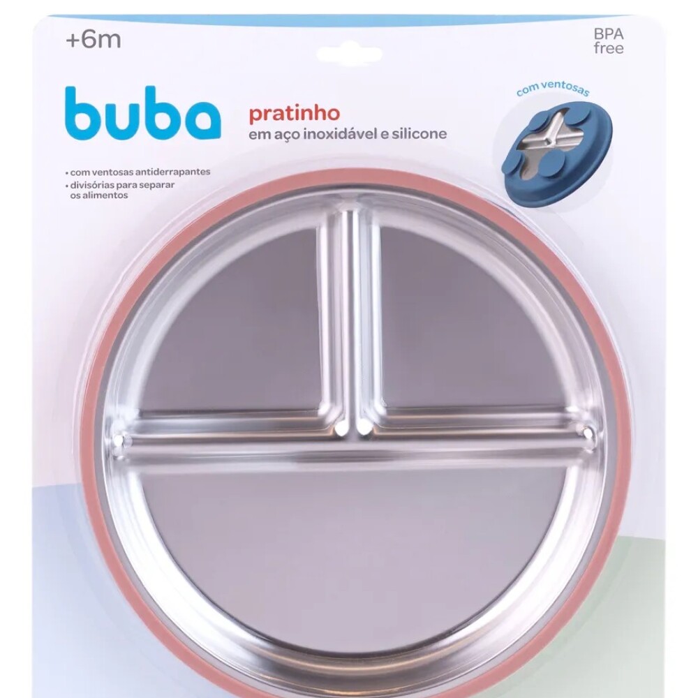 Plato acero inoxidable y silicona BUBA rosa