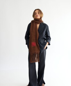 Bufanda Scarf Marrón con Rojo
