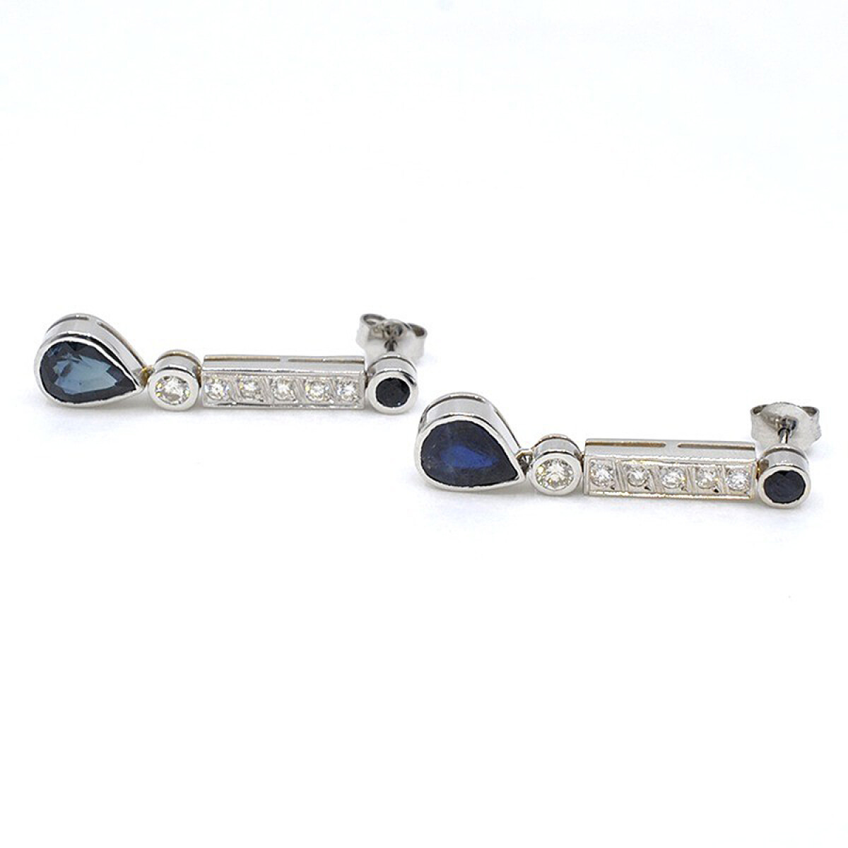 Caravanas Antiguas En Oro 18K Blanco, Brillantes Y Zafiros 
