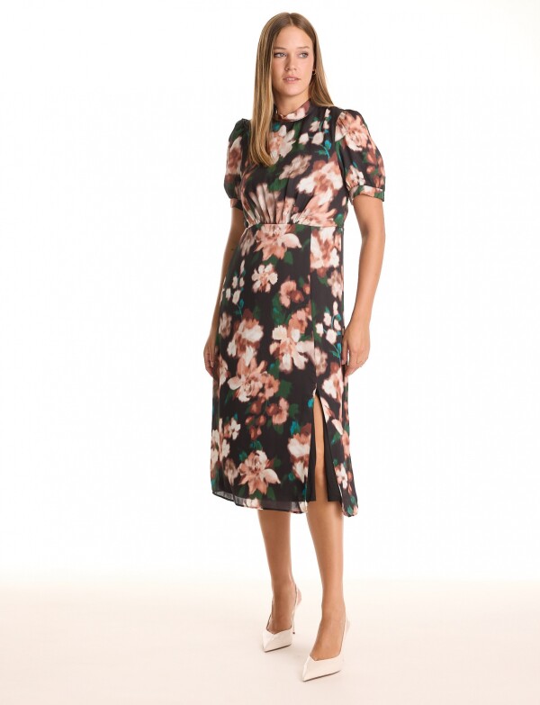 Vestido Saten Flores MULTI/NEGRO