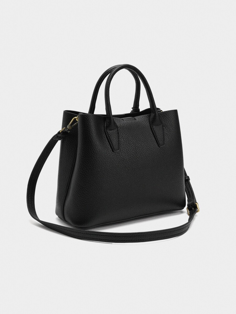 Bolso Tote Con Textura Y Colgante negro