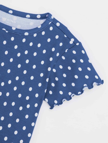 BLUSA CON ESTAMPADO EN TELA ACANALADA AZUL