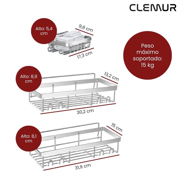 Organizador de Baño y Cocina Adhesivo Repisa de Ducha Set x3 Plateado Organizador de Baño y Cocina Adhesivo Repisa de Ducha Set x3 Plateado