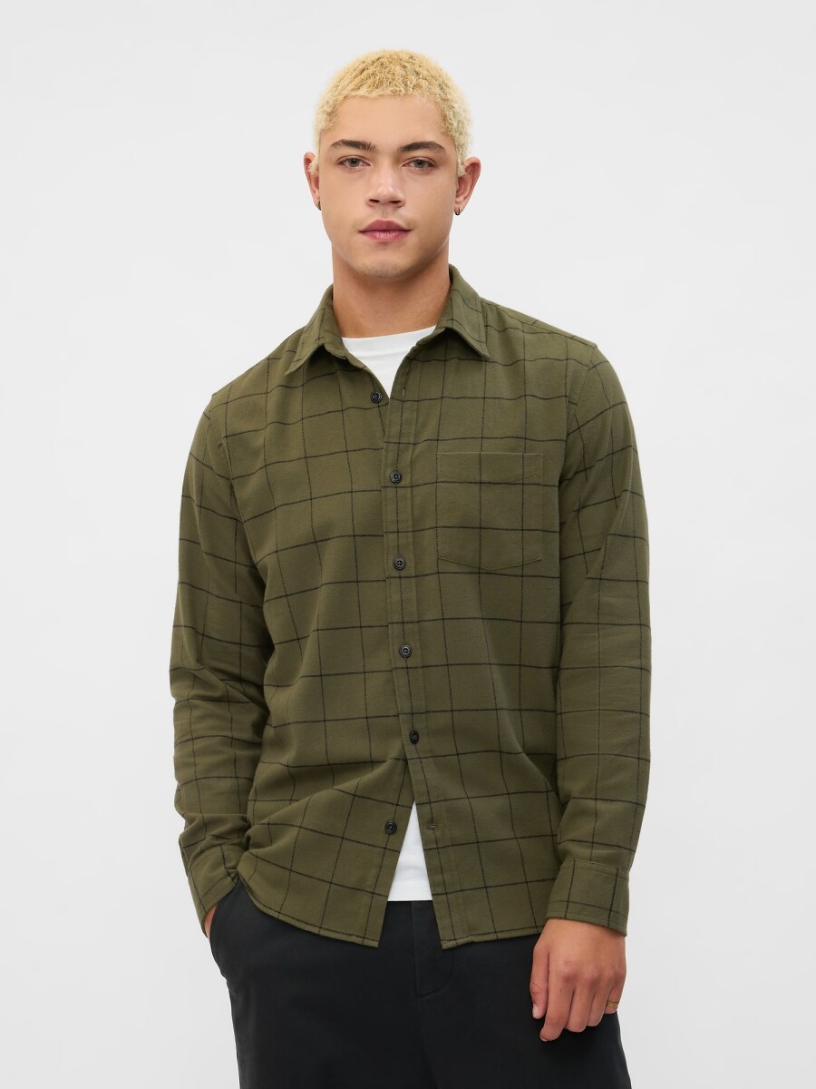 Camisa Standard Franela Hombre - Olive Windowpane 