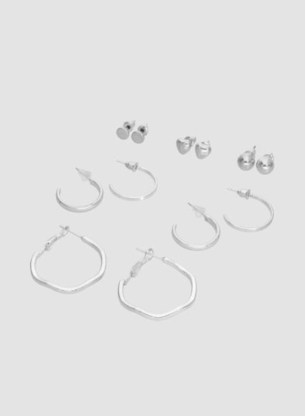 Pack de aros y perlas weavy x6 Plata