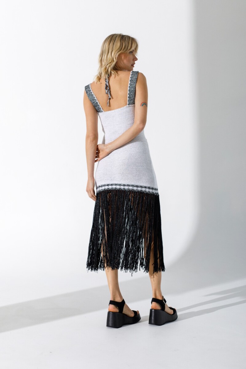 Vestido Martini Plata Lurex/Blanco/Negro