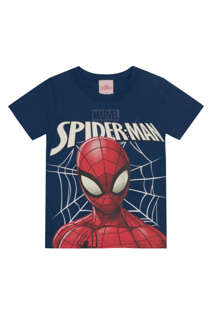 Remera infantil con serigrafia de Spiderman Azul Marino.