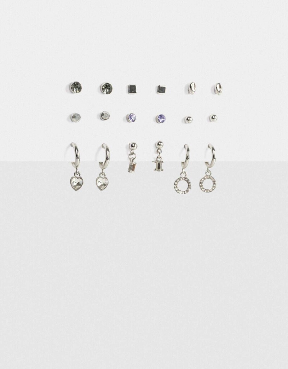 Set De Aros Con Strass Multicolor - Plateado 