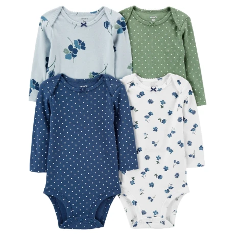 Pack Carters 4 Bodies Manga Larga 1J919810 CELESTE-BLANCO-FLORES