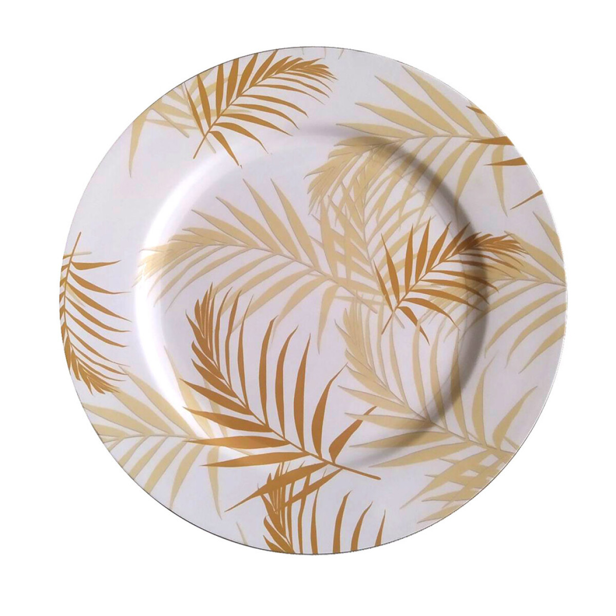 PLATO DE SITIO 33CM BLANCO DISEÑO HOJAS DORADAS 