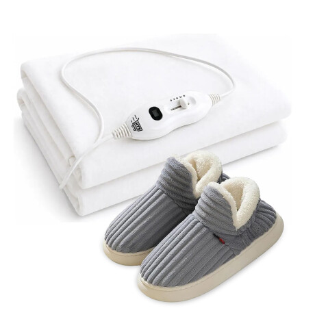 Set Invierno Pantuflas Unisex Y Calienta Cama 1 Plaza HTS Gris