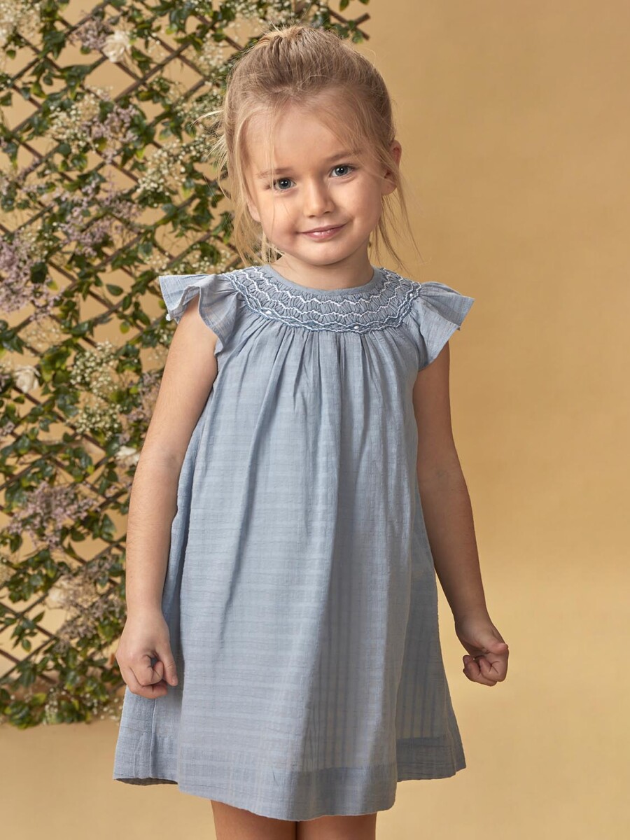 Vestido Liso Con Nido De Abeja A Contraste Gris