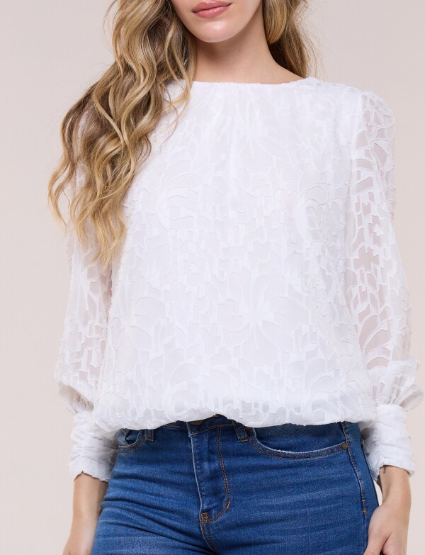 Blusa Texturada Devoré Con Mangas Abullonadas BLANCO