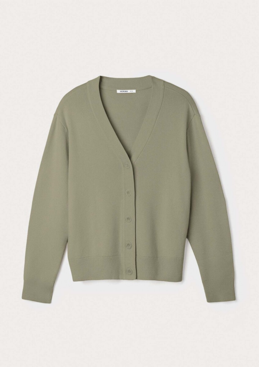 CÁRDIGAN DE PUNTO CON CUELLO EN V - VERDE 