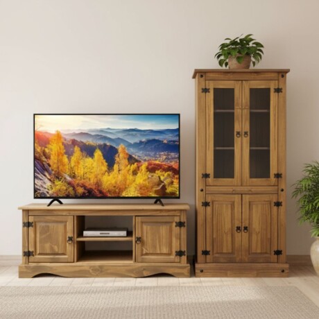Promo Rack de Tv + Biblioteca con Cristalero Línea Naturale Roble