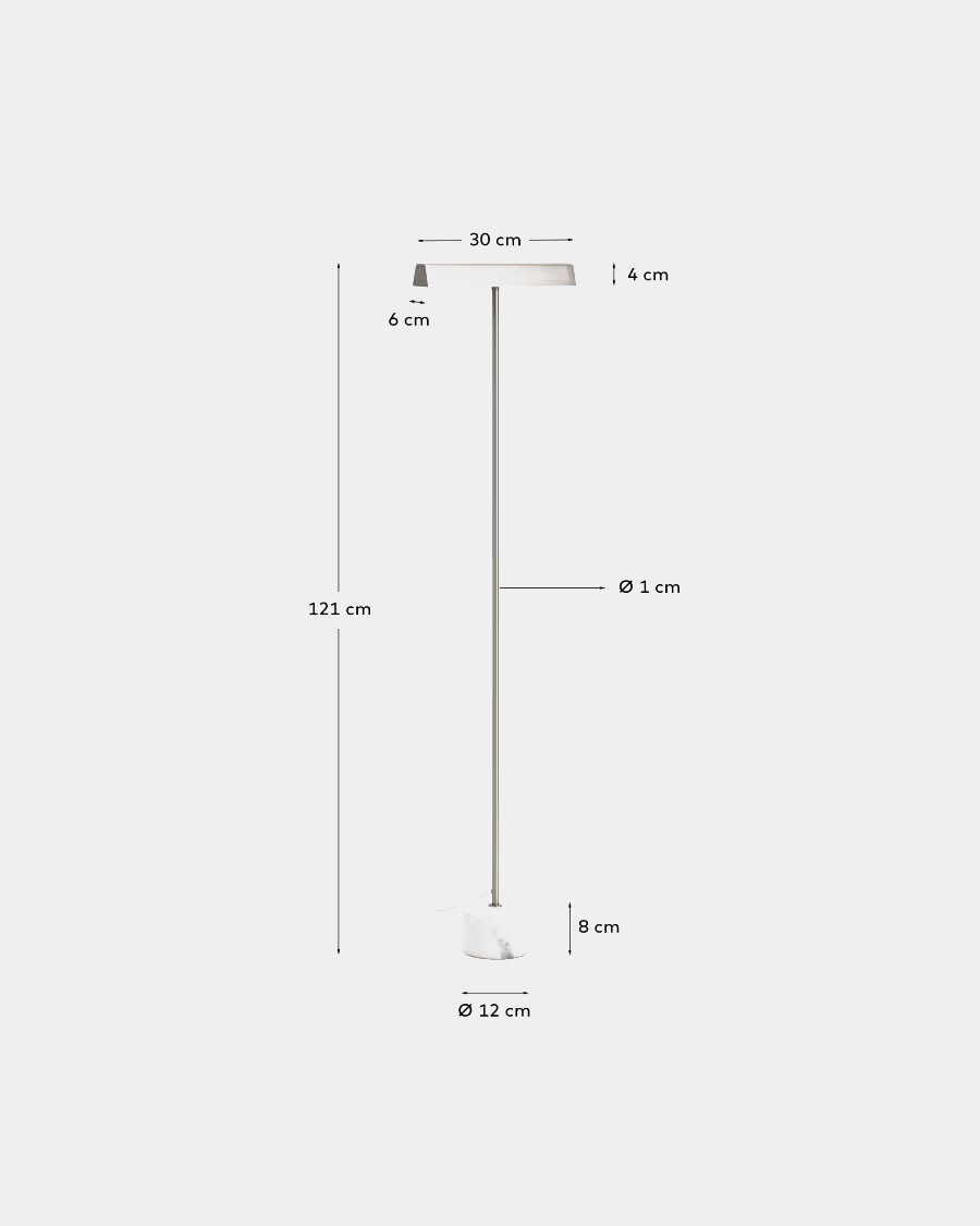 Lámpara de pie Lynor de acero cepillado con base de mármol blanco