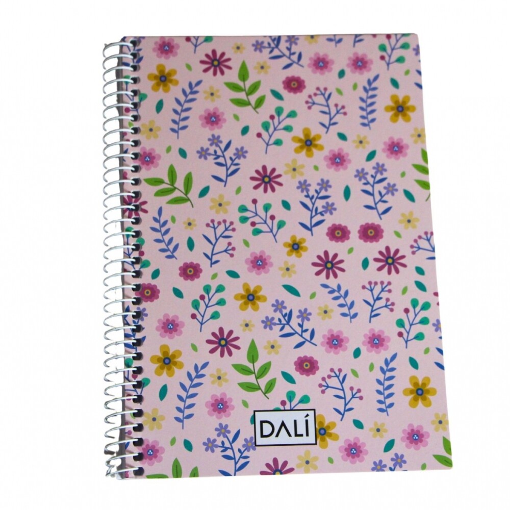 CUADERNO A5 DALI 70 HOJAS TAPA FLORES ROSADO