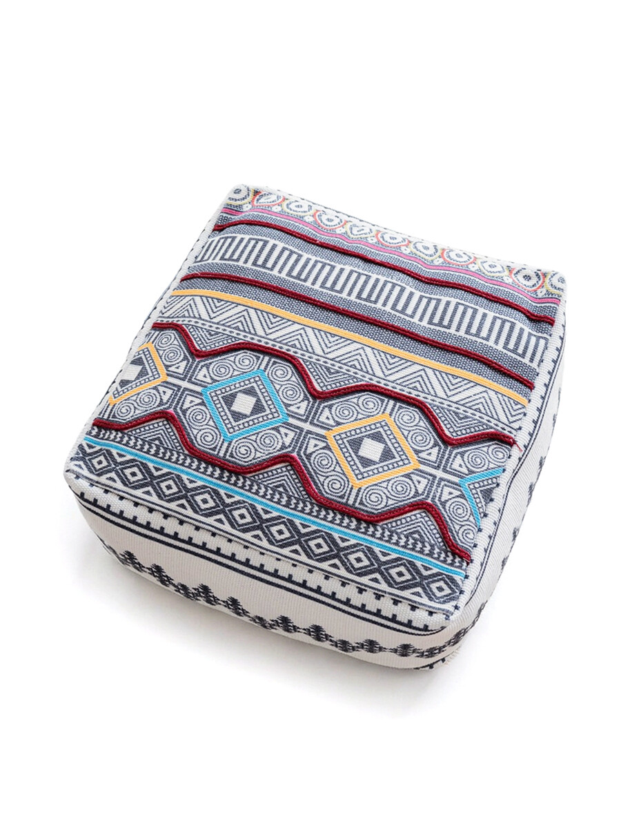 PUFF CUADRADO TEXTIL ETNICO BORDO - BORDEAUX 