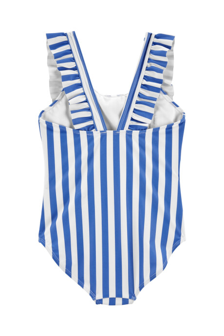 Traje de baño una pieza con protección UPF 50+ con volados y diseño a rayas 0