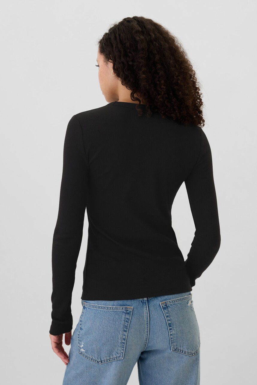 Remera Rib Manga Larga Mujer True Black