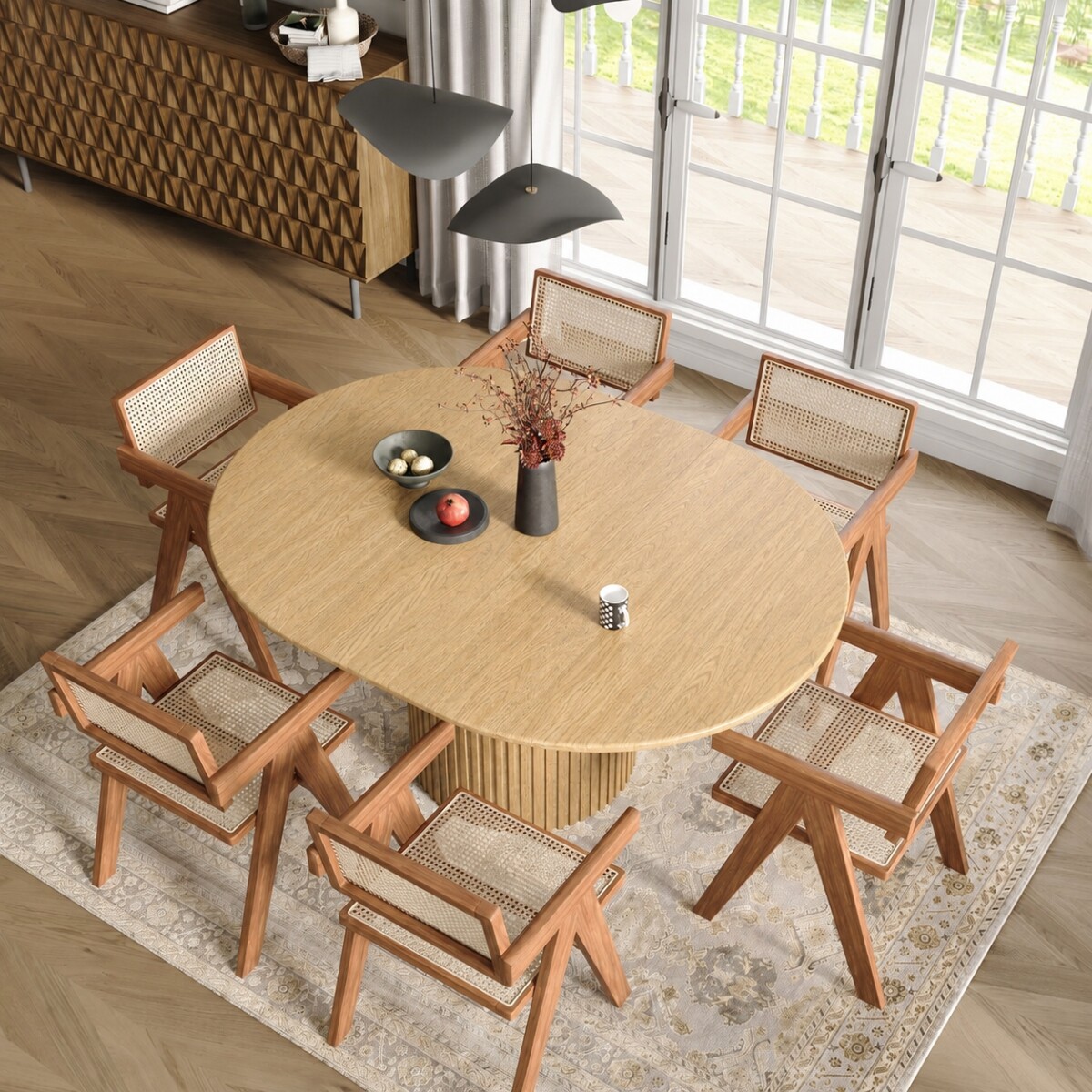 MESA DE COMEDOR VENTAGLIO Roble Claro CIRCULAR 