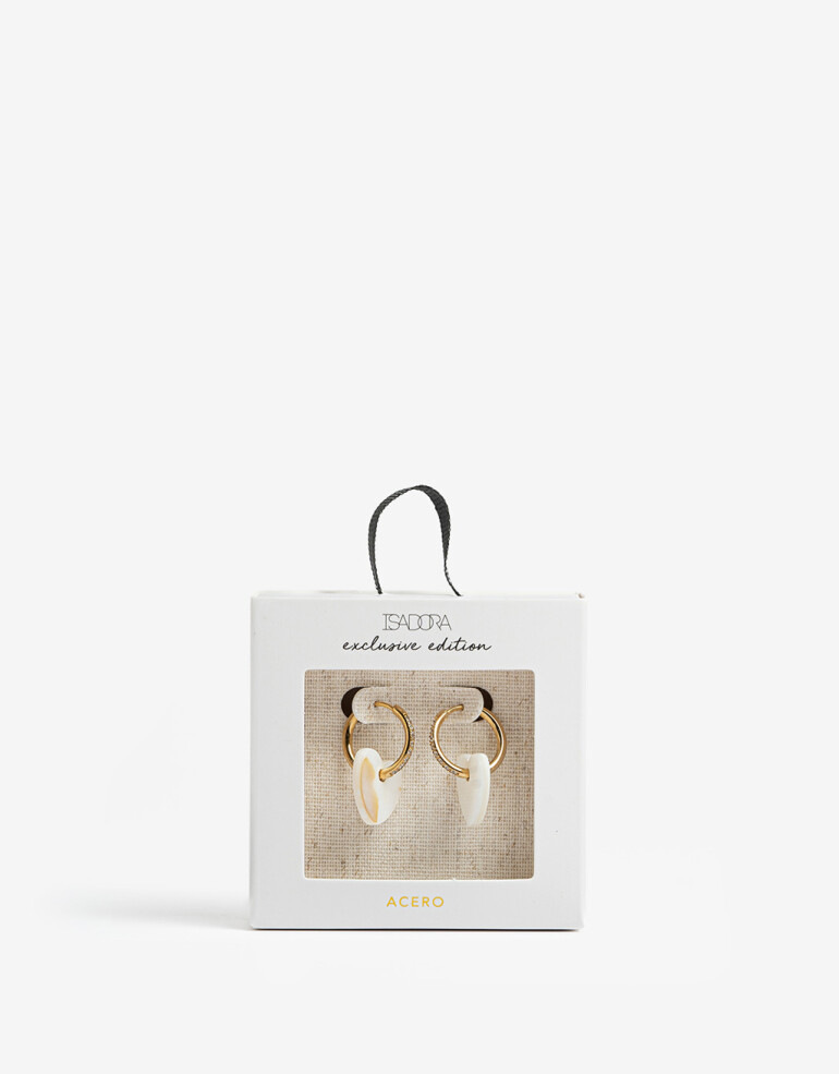 Aros Argollas Metal Argollas De Acero Dorado Con Nácar - Dorado