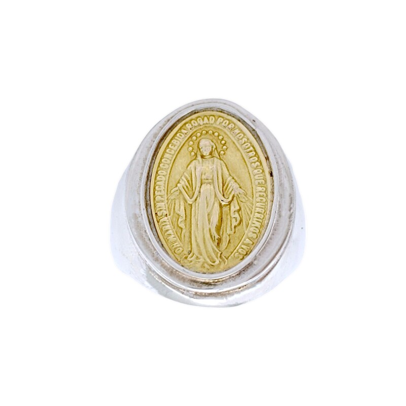 Anillo Virgen Milagrosa-Plata y Oro-Sin Piedra-AN5860 sinpiedra