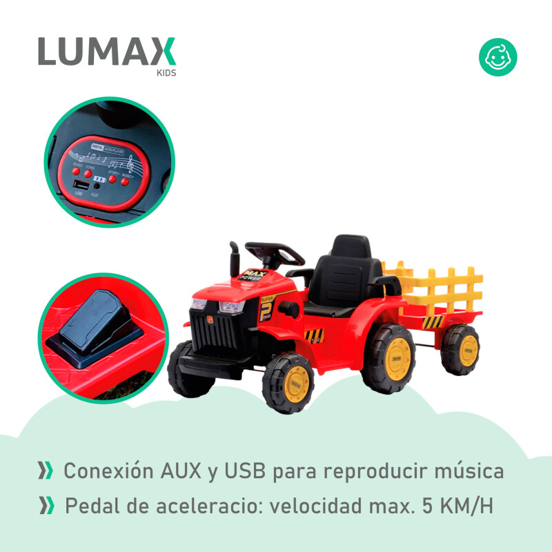 Tractor con Remolque Lumax a Batería con luces y sonido mp3 Rojo