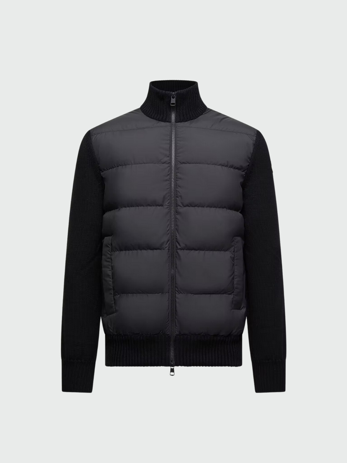 MONCLER - Cardigan Acolchado de Lana Tricot Negro