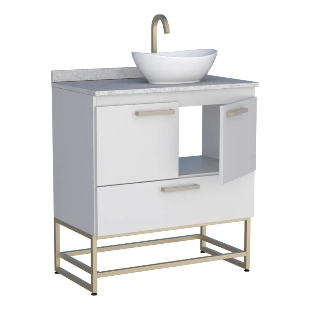 Mueble de baño Suez Blanco mesada granito 80cm con bacha de loza Mueble De Baño Suez Blanco Mesada Granito 80cm Con Bacha De Loza