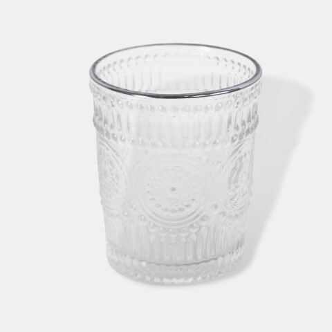 VASO VIDRIO LABRADO 250ML BDE PLATEDO 10X8CM SOLES Unica